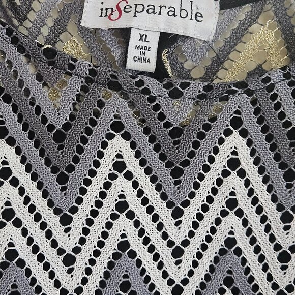 Black sleeveless maxi dress Party Cruise Chevron Stripes Knit crochet overlay XL - Picture 3 of 9